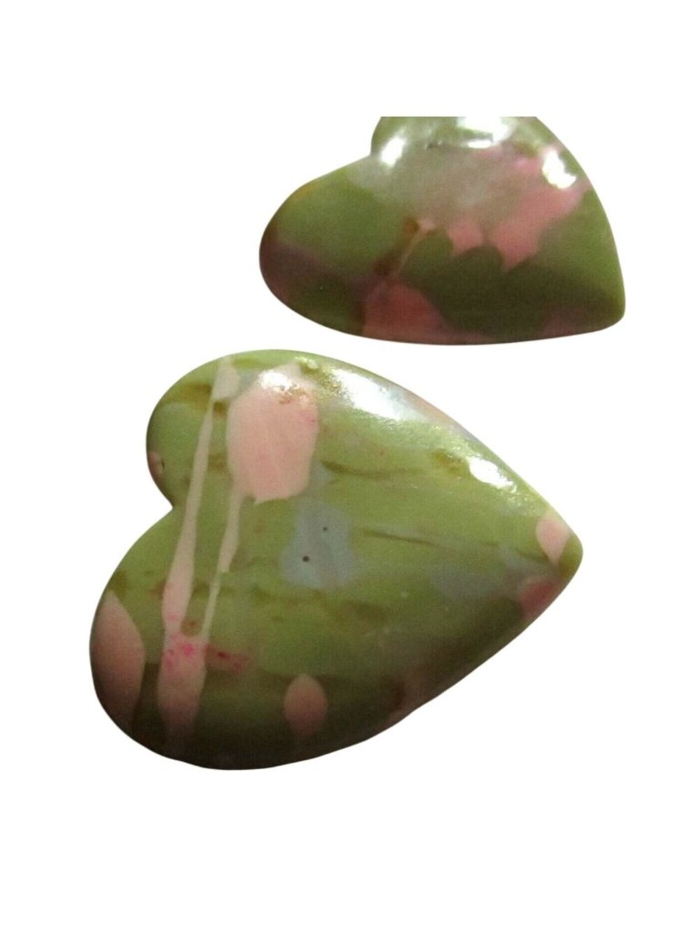 Valley Heart Clip-On Earrings Girl Preppy Vintage 80's Green & Pink